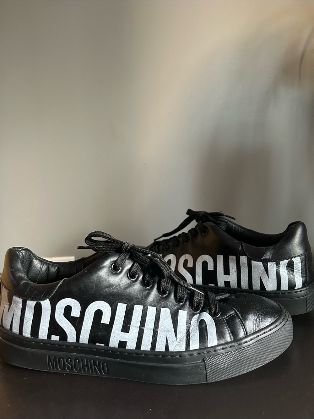 Moschino Black and White Leather Sneakers